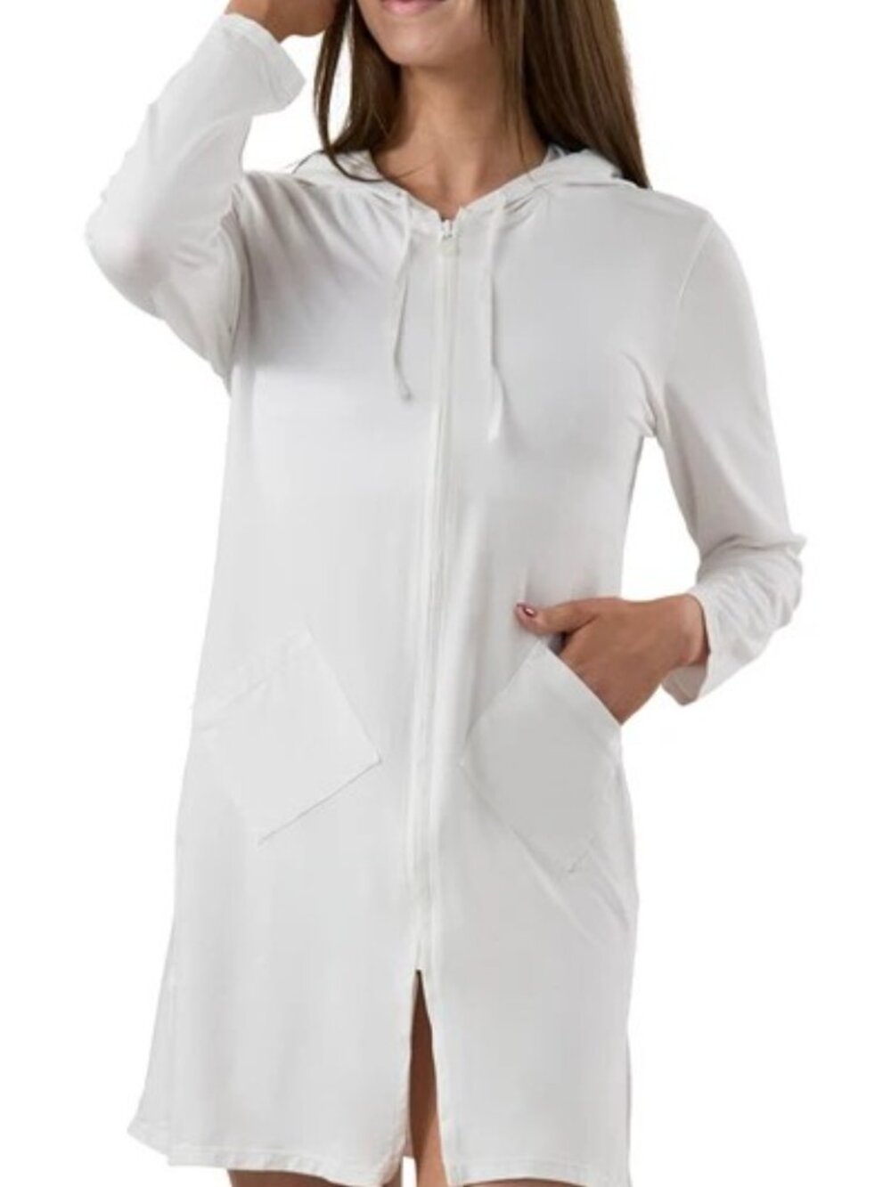 UV Skinz Women’s White Hooded Swim Fulll Zip Rash Guard